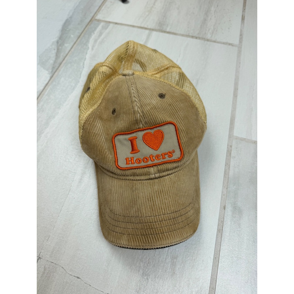 Hooters Trucker Hat Tan Corduroy I Heart Hooters Patch Mesh‎ Back Adjustable Cap